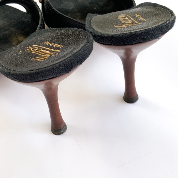 Gucci Women's Black Leather & Bamboo Straw Bit Open Toe Sandal Heel Size 8B - Picture 10 of 11